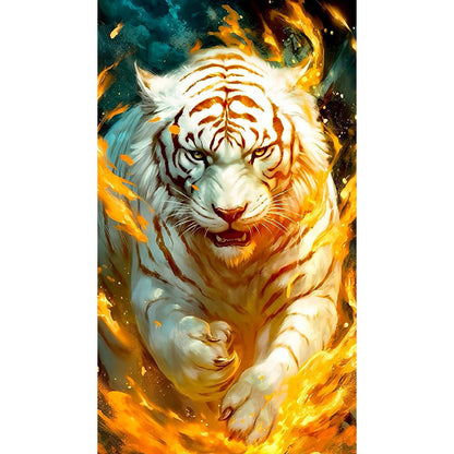 Flame White Tiger - Full Round Drill Diamond Painting 40*70CM