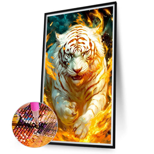 Flame White Tiger - Full Round Drill Diamond Painting 40*70CM
