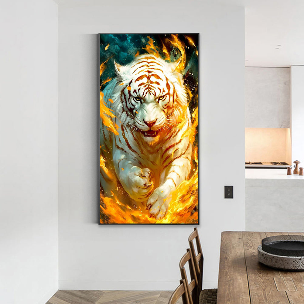Flame White Tiger - Full Round Drill Diamond Painting 40*70CM