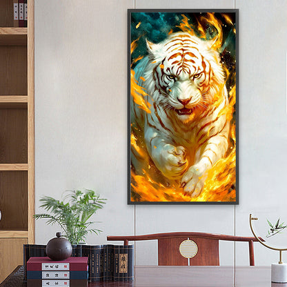 Flame White Tiger - Full Round Drill Diamond Painting 40*70CM