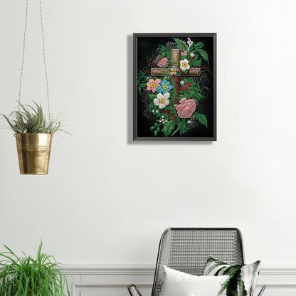 Blossom Cross - Special Shaped Drill Diamond Painting 30*40CM