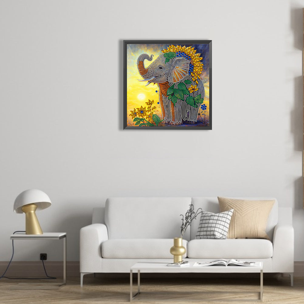 Sunflower Elephant - Special Shaped Drill Diamond Painting 30*30CM