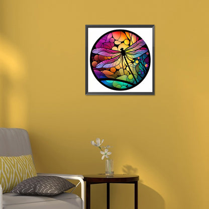 Dragonfly Painted On Round Plate Glass - Full Round Drill Diamond Painting 30*30CM