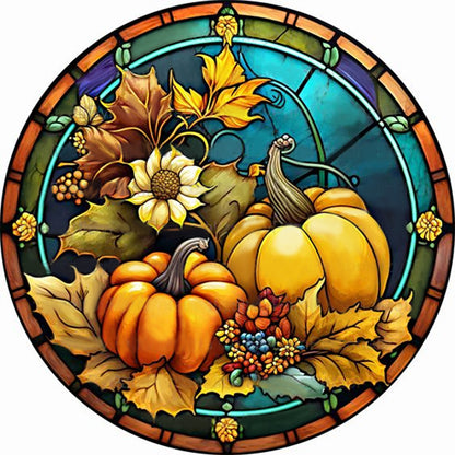 Round Card Glass Painting Pumpkin - Full Round Drill Diamond Painting 30*30CM