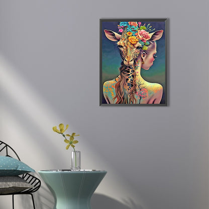 Girl With Giraffe - Full Round Drill Diamond Painting 40*50CM