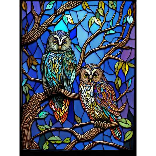 Owl Glass Painting - Full Round Drill Diamond Painting 30*40CM