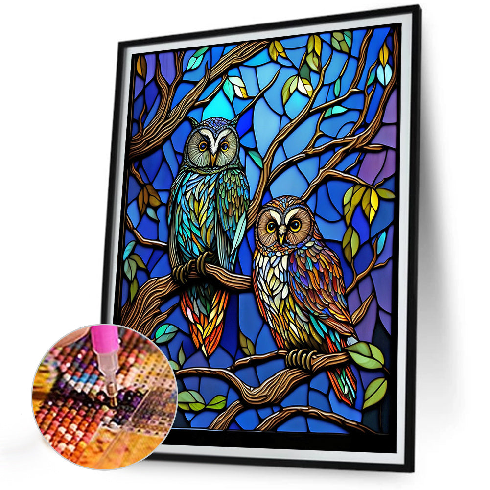 Owl Glass Painting - Full Round Drill Diamond Painting 30*40CM