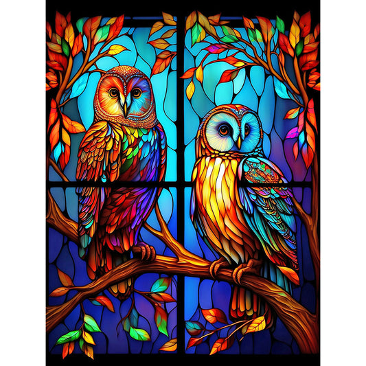 Owl Glass Painting - Full Round Drill Diamond Painting 30*40CM