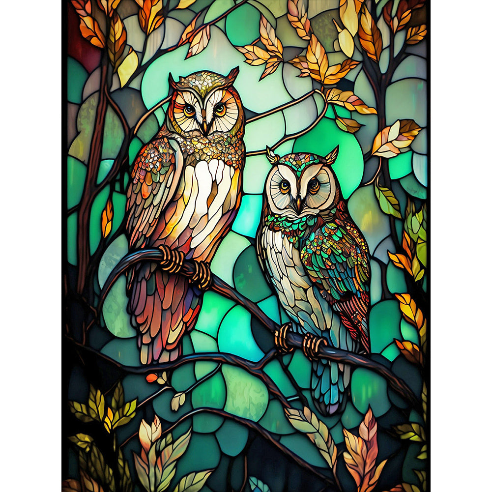 Owl Glass Painting - Full Round Drill Diamond Painting 30*40CM