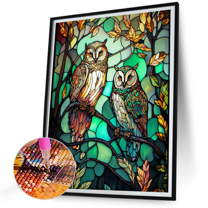 Owl Glass Painting - Full Round Drill Diamond Painting 30*40CM