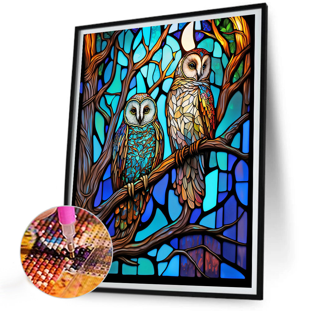 Owl Glass Painting - Full Round Drill Diamond Painting 30*40CM