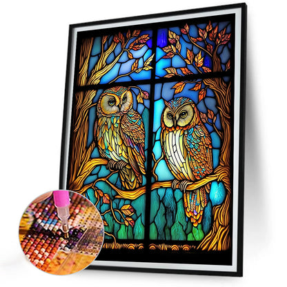 Owl Glass Painting - Full Round Drill Diamond Painting 30*40CM