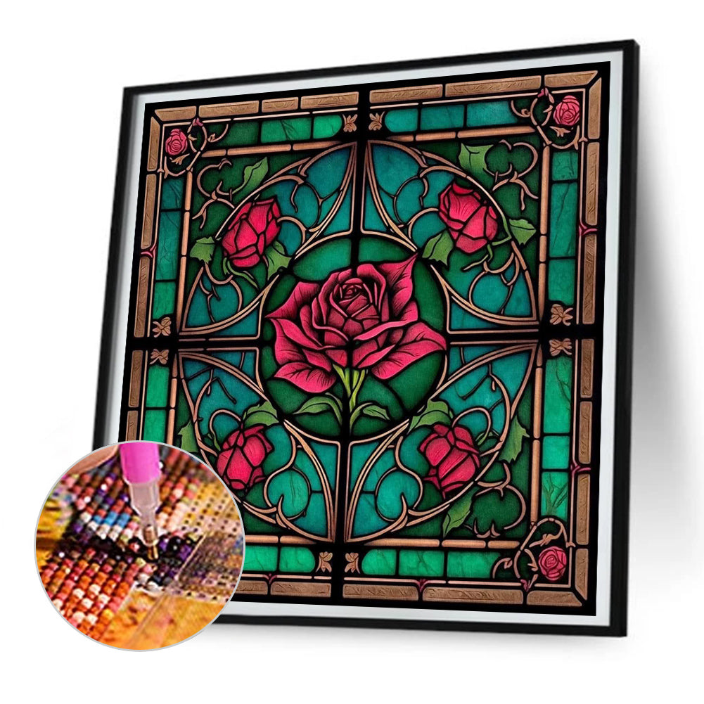 Rose Glass Painting - Full Round Drill Diamond Painting 30*30CM