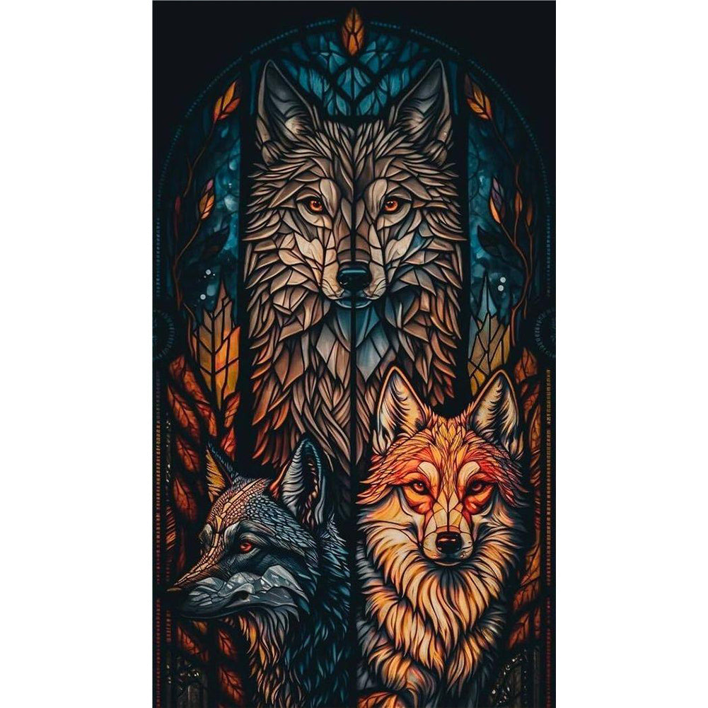 Three Wolves Glass Painting - Full Round Drill Diamond Painting 40*70CM