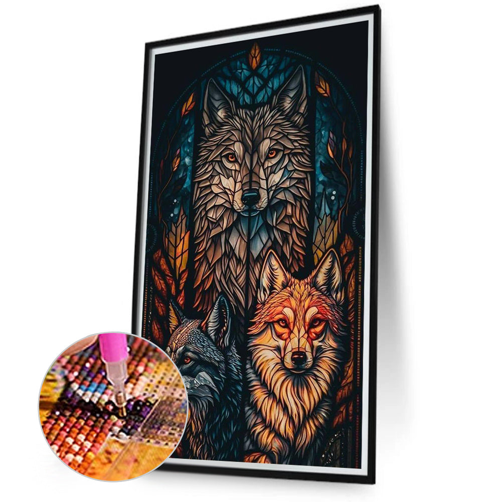 Three Wolves Glass Painting - Full Round Drill Diamond Painting 40*70CM