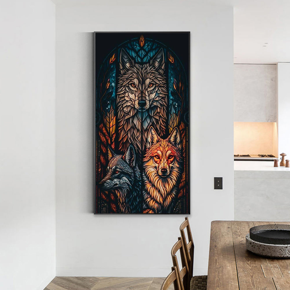 Three Wolves Glass Painting - Full Round Drill Diamond Painting 40*70CM