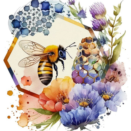 Flower And Bee - Full Round Drill Diamond Painting 30*30CM