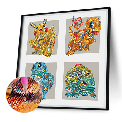 4 Machine Soul Pok¨¦mon In The Same Frame - Special Shaped Drill Diamond Painting 30*30CM