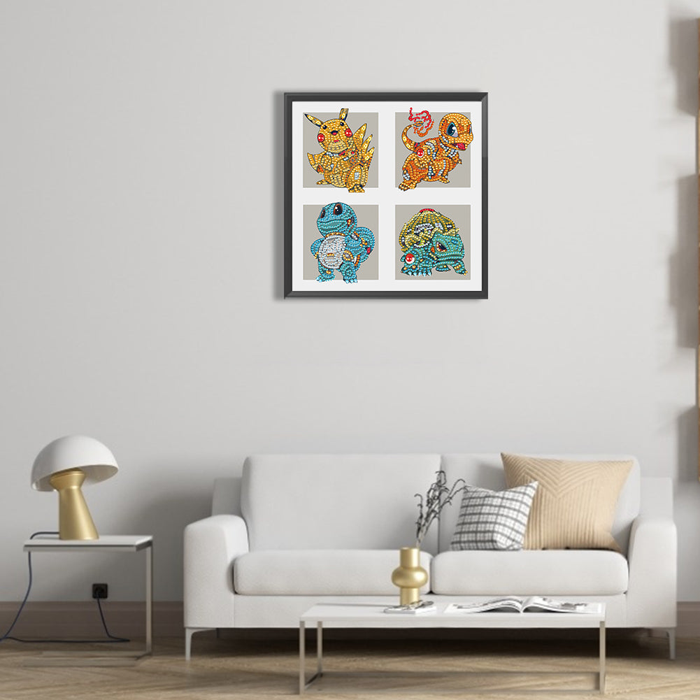 4 Machine Soul Pok¨¦mon In The Same Frame - Special Shaped Drill Diamond Painting 30*30CM