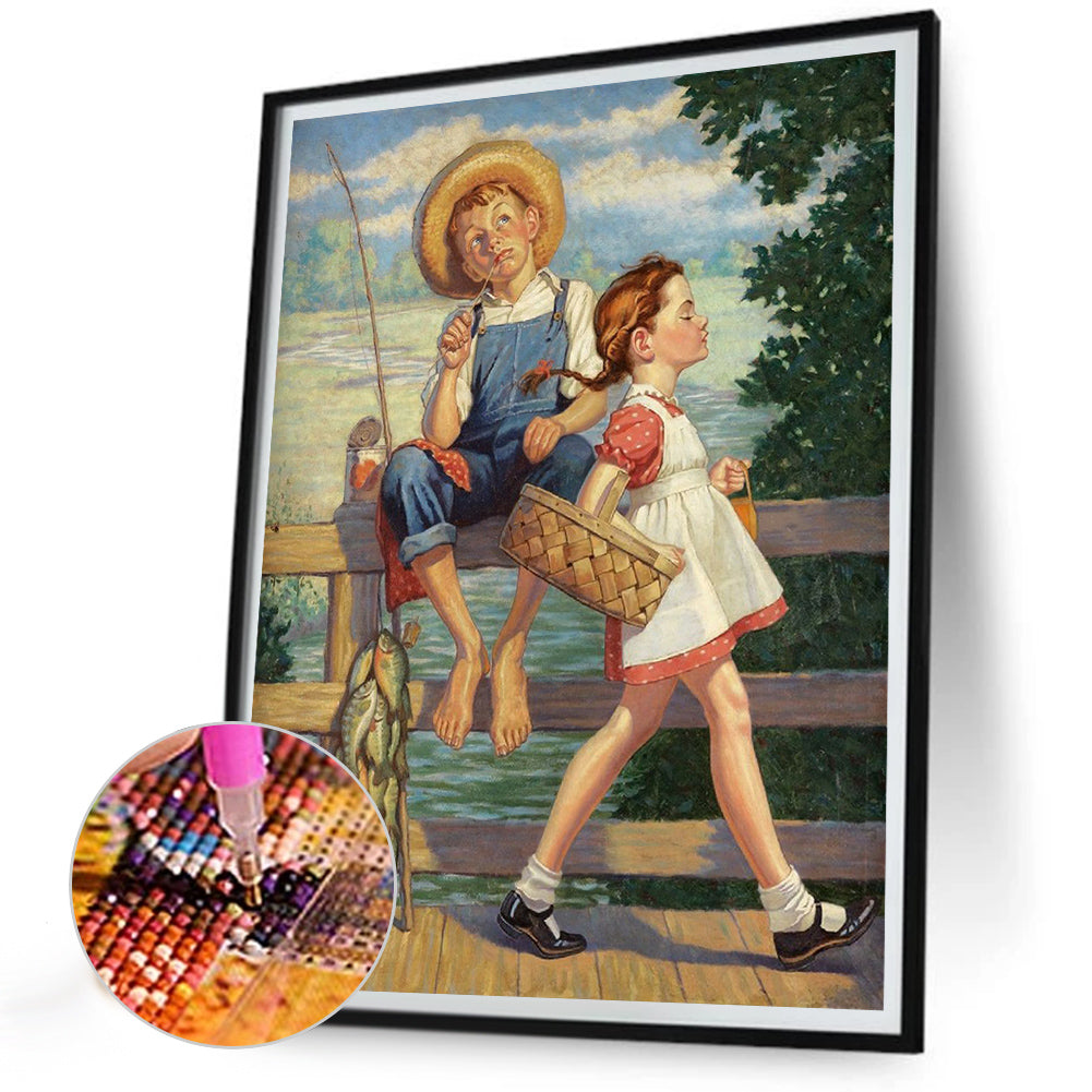 Fishing Kid - Full Round Drill Diamond Painting 30*40CM