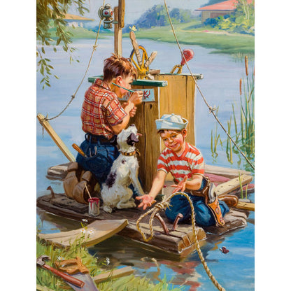 Child Playing In Water - Full Round Drill Diamond Painting 30*40CM