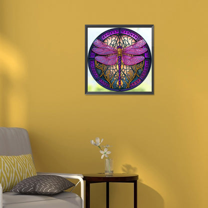 Dragonfly Painted On Round Plate Glass - Special Shaped Drill Diamond Painting 30*30CM