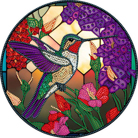 Round Plate Glass Painting Hummingbird - Special Shaped Drill Diamond Painting 30*30CM