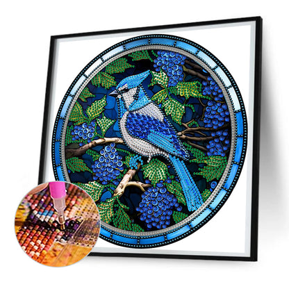 Round Plate Glass Painting Blue Bird - Special Shaped Drill Diamond Painting 30*30CM