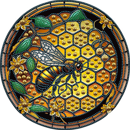 Round Plate Glass Painting Bee - Special Shaped Drill Diamond Painting 30*30CM