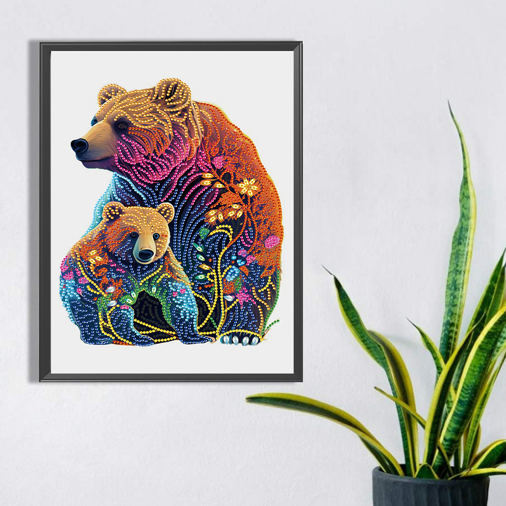Grizzly Bear And Cub - Special Shaped Drill Diamond Painting 30*40CM