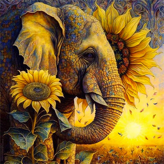 Sunflower Elephant - Full Round Drill Diamond Painting 30*30CM