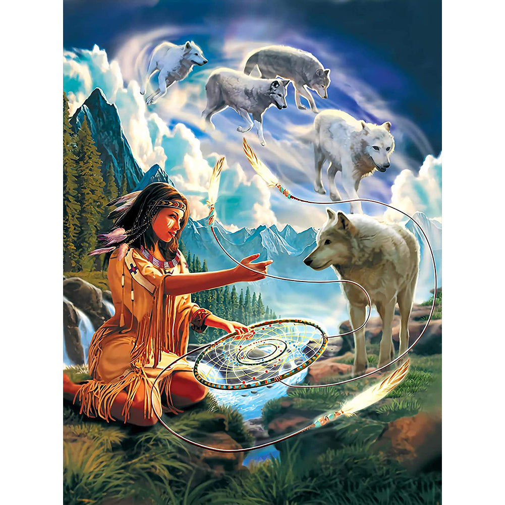 Beauty And Wolf - Full Round Drill Diamond Painting 30*40CM