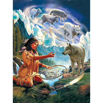 Beauty And Wolf - Full Round Drill Diamond Painting 30*40CM