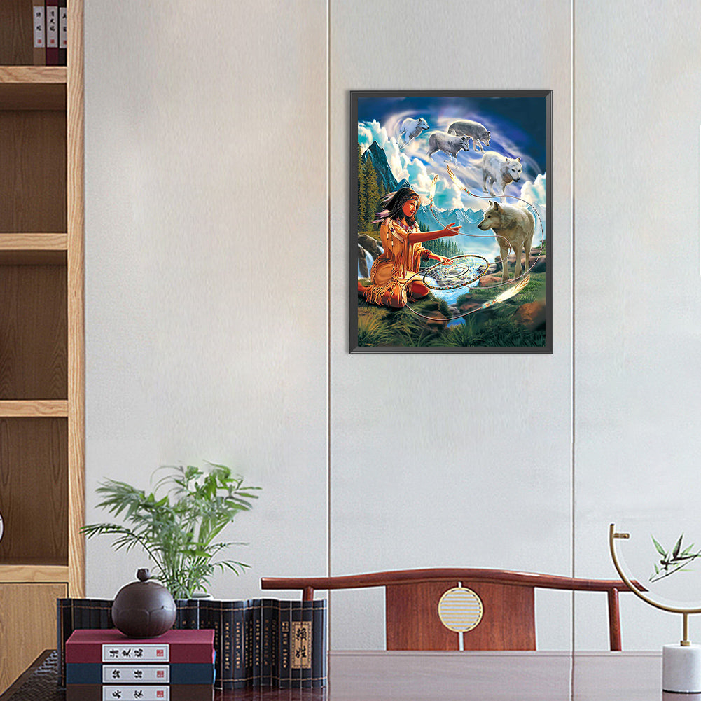 Beauty And Wolf - Full Round Drill Diamond Painting 30*40CM