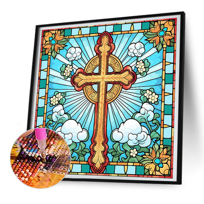 Cross Faith Glass Painting - Full Round Drill Diamond Painting 30*30CM