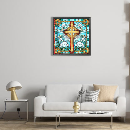 Cross Faith Glass Painting - Full Round Drill Diamond Painting 30*30CM