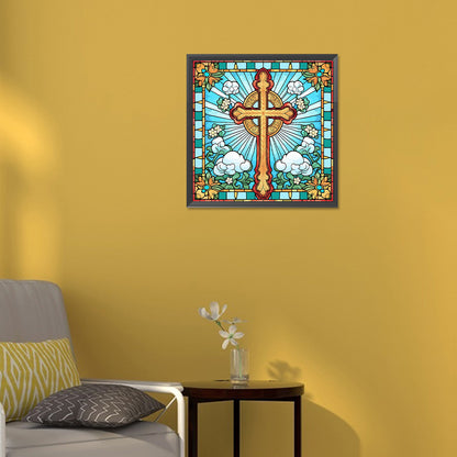 Cross Faith Glass Painting - Full Round Drill Diamond Painting 30*30CM