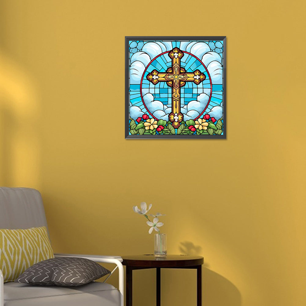 Cross Faith Glass Painting - Full Round Drill Diamond Painting 30*30CM