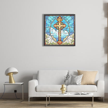 Cross Faith Glass Painting - Full Round Drill Diamond Painting 30*30CM