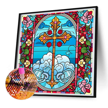 Cross Faith Glass Painting - Full Round Drill Diamond Painting 30*30CM