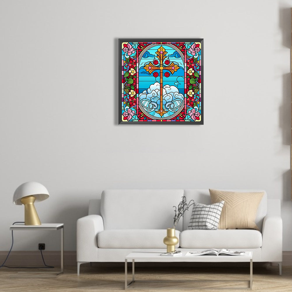 Cross Faith Glass Painting - Full Round Drill Diamond Painting 30*30CM