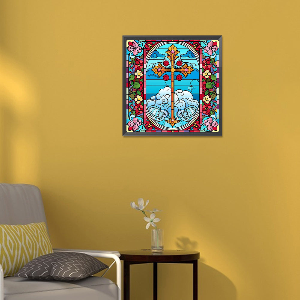 Cross Faith Glass Painting - Full Round Drill Diamond Painting 30*30CM