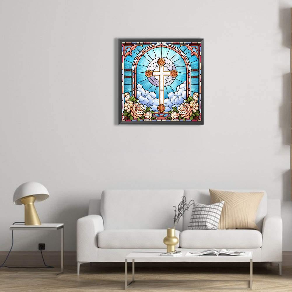 Cross Faith Glass Painting - Full Round Drill Diamond Painting 30*30CM