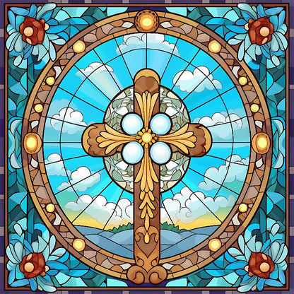 Cross Faith Glass Painting - Full Round Drill Diamond Painting 30*30CM