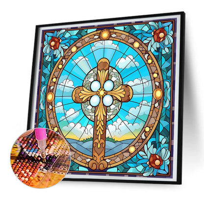 Cross Faith Glass Painting - Full Round Drill Diamond Painting 30*30CM