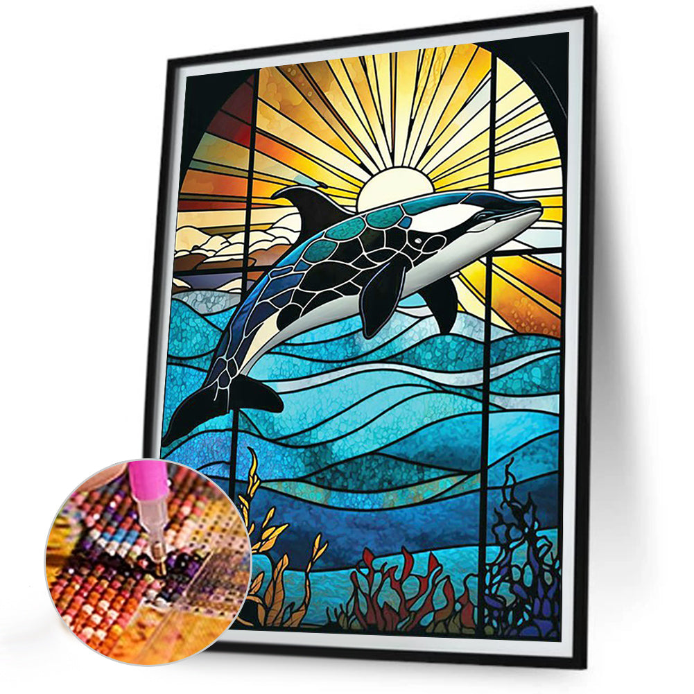 Dolphin Glass Painting - Full Round Drill Diamond Painting 30*40CM