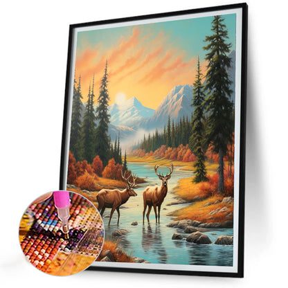 Deer In The River - Full Round Drill Diamond Painting 30*40CM
