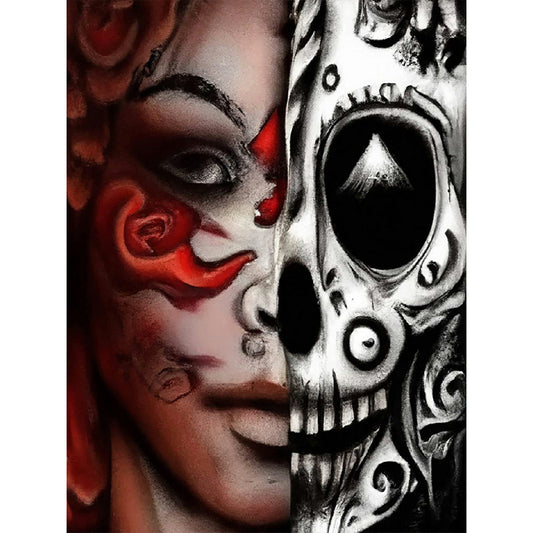 Woman Half Face Skull - Full Round Drill Diamond Painting 30*40CM