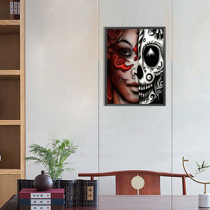 Woman Half Face Skull - Full Round Drill Diamond Painting 30*40CM