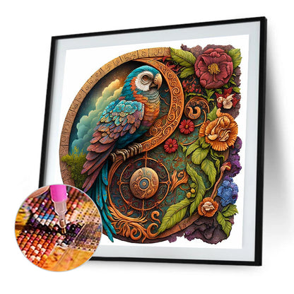 Parrot Round Card Flowers And Birds - Full Round Drill Diamond Painting 35*35CM